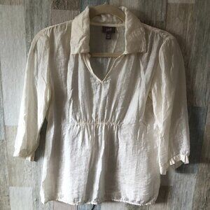 J. Jill Peasant Blouse Petite size  XS Ivory Semi Sheer 3/4 Sleeves Empire Waist